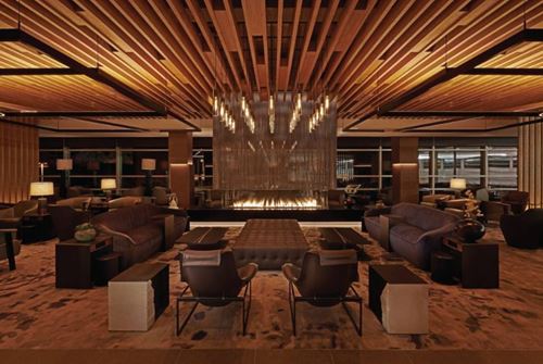American Airlines Admirals Club DCA Lounge - Four-Sided Gas Fireplace - Download Free CAD Drawings, BIM Models, Revit, Sketchup, SPECS and more.